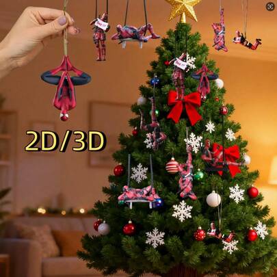 Marvel Marvel Spider-Man And Deadpool Christmas Festive Hanging Decorations, 2D Acrylic Spider-Man Christmas Tree Keychain, Backpack Hanging Ornaments, 3D Deadpool Car Hanging Ornament, Christmas Tree Decorations,Deadpool In 3D, Spider Man In 2D