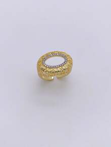 1枚小众设计铜镀双色戒指，几何宽戒圈，时尚高端珠宝，18K电镀工艺，高级定制 - 金色A - 查看 5