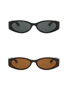 2pcs Fashionable European & American Style Small Frame Glasses, Retro Oval Women Eyeglasses