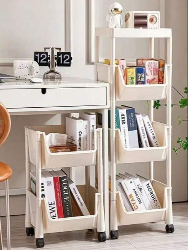 1pc 5-Layer Storage Rack Multi-Layer SPA Storage Cart-PABA Non-Electric Mobile Storage Rack With Wheels, Suitable For Living Room, Bedroom Dormitory Book Storage Rack, Plastic Freestanding Storage Shelf, Multifunctional Large-Capacity Storage Rack