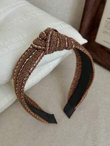 1pc Vintage Minimalist Knotted Wide Headband, Shiny Casual Woven Fabric Headwrap Hair Accessory, Hair Band Hair Hoop ,Hairband For Women