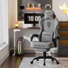 Ergonomic Velvet Fabric Grey Gaming Chair, High Back Ergonomic Gamer Chair For Adult, Comfortable Video Game Chair With Footrest And Massage Lumbar Cushion, Racing Reclining Office Computer Desk Chair - 灰色 - 查看 3