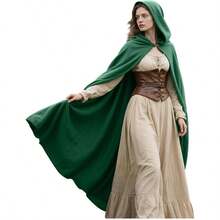 L'VOW Medieval Hooded Cloak Renaissance Cape With Hood Halloween Sorcerer Cosplay Hobbit Costumegift - màu xanh lá - Xem 1