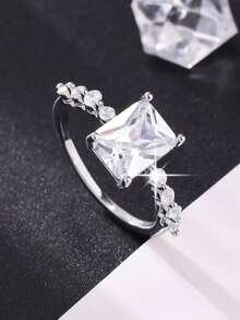 1pc Elegant Classic Sparkling Princess Cut Cubic Zirconia Engagement, Perfect Ideal For Proposal, Wedding, Marriage Ring, Valentine's Day And Anniversary Gift For Women