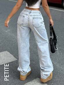 PETITE Women's Casual Water-Washed Wide Leg Denim Jeans For Daily Wear - 淺色水洗藍 - 查看 5