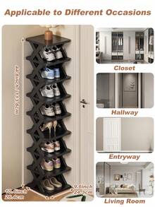 9/6-Tier Vertical Shoe Rack, Space Saving, Narrow Design, Small Shoe Organizer, DIY Freestanding Shoe Storage Shelf For Entryway, Closet, Hallway, Easy Assembly And Sturdy Structure, Black And White Color, Home Decor, Decor, Decor - Multicolor - View 6