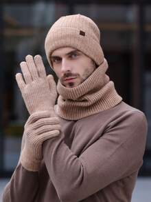 1/2/3件男士冬季保暖帽子、围巾、手套套装，新款加厚针织帽，保暖针织滑雪面罩，适合秋冬季户外活动、露营、钓鱼、徒步旅行、旅行、度假