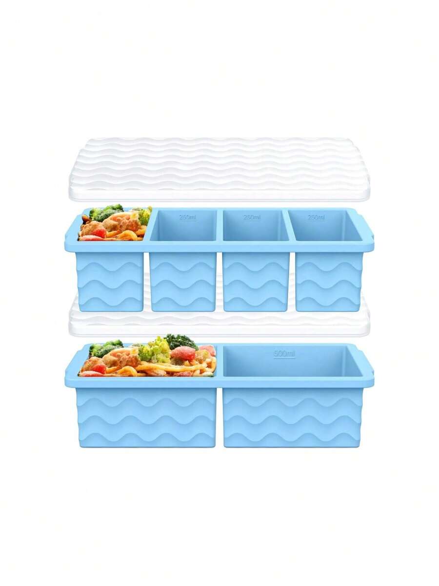 Silicone Freezer Molds For Soup With Lid, 1-Cup & 2-Cup Large Ice Cube Trays Food Storage Containers For Meal Prep, Freeze 250mL/125mL Portions – 2 Pack,21103487 - 藍色 - 查看 1