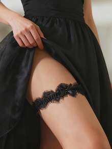 1pc Sexy Lace Bow Decor Thigh Chain, Gothic Style Leg Bracelet