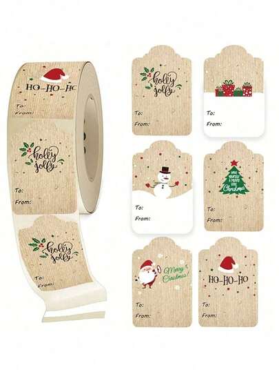 300pcs/Roll-Kraft Paper Christmas Sticker,Christmas Tags,Christmas Holiday Decoration,Self Adhesive Christmas Name Tags,Gift Series Adhesive Labels,Kraft Paper Self-Adhesive Stickers With Snowman, Santa Claus, Gift Boxes,Christmas Gifts Envelopes Seal Cards Decoration, Christmas Gift Wrapping Supplies, Christmas Decorations,Christmas,Gift Wrapping And Party Decor