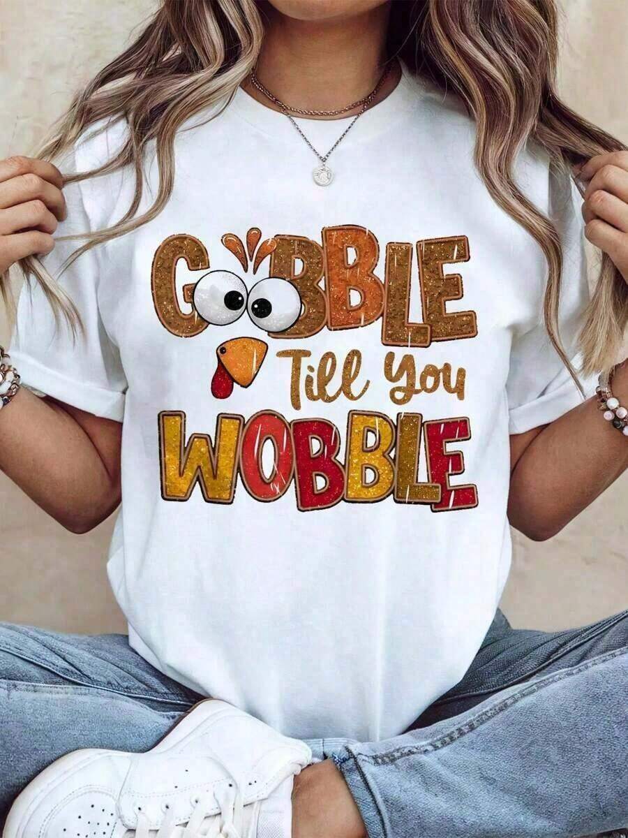 100% Cotton Thanksgiving Graphic Unisex T Shirt Gobble Till You Wobble Thanksgiving Autumn Turkey Thankful T-Shirt2025-- | Exquisite Design |   Loose And Comfortable |   Easy To Match | - 白色 - 查看 1