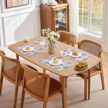 LilyCat Linen Fabric Blue Floral Placemats, Waterproof Durable Boho Dining Table Mats For Kitchen, Rustic Vintage Washable Place Mats Set Of 6, 18''* 12''