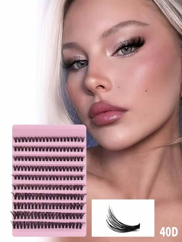 40D Pestañas postizas negras, 10 bandejas/200 grupos, longitud de 8-16 mm por grupo, efecto 3D, pestañas individuales por grupo, diseño de rizo D, estilo de ojo de gato, adecuado para extensión de pestañas DIY, rizado, esponjoso, acabado ahumado, pestañas postizas DIY, esponjosas y alargadoras