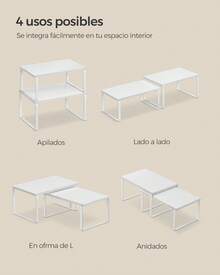 Estante para Especias, Juego de 2, Organizador de Armario, Estante de Almacenamiento de Cocina Extensible, Especiero de Metal y Madera de Ingeniería, Blanco Nieve y Blanco - Blanco - Ver 5