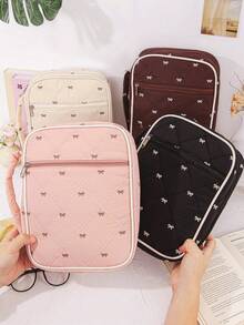 1pc Fashionable Quilted Bow Design Bible Cover, Multi-Functional Bow Bible Protective Case, Quilted Bible Bag, Book Protector, Large Capacity Dust-Proof Book Cover, Portable Dust-Proof Book Sleeve With Handle, Home Storage Bag With Zipper Pocket And Handle, Bible Study Supplies, Teacher Gift, Back To School Gift, Cute Girl Birthday Gift - Multicolor - View 7