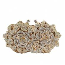 Luxury Floral Design Golden Crystal Evening Clutch, Floral Crystal Handbag, Handmade Metal Rhinestone Rose Evening Clutch, Retro Sequin Clutch, Suitable For Weddings, Parties, Galas, Chain Shoulder Evening Clutch, Bridal Bag, Suitable For Weddings, Galas And Parties, Best Gift For Ladies - Hoa hồng vàng - Xem 12