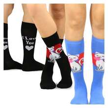 Valentine's Day Socks - TeeHee Cotton Crew Socks 3 Pair Pack 2 Women + 1 Men - Black - Couple Gift, Comfortable Crew Socks For Women 9-11 & Men 10-13 - 如圖711 - 查看 2