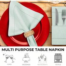 Linen Flax Cotton Cloth Dinner Napkins Set Of 12 U2013 20x20 Natural Hemstitched Fabric U2013 Washable Elegant Reusable Table Napkins Weddings, Parties Dining Dcor - 淡藍色 + 18 英吋 x 18 英吋(4 件組)+ 抽絲斜角 - 查看 6