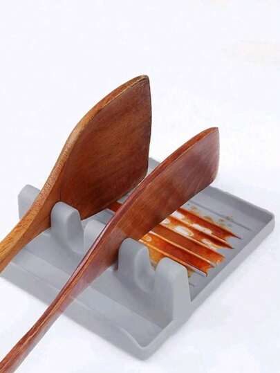 1 pieza Reposadera antideslizante y resistente al calor, Tapete para cucharas de plástico, Soporte multifuncional para tapa de olla, Soporte para cucharas y espátulas, Estante de almacenamiento de utensilios de cocina, Accesorios de cocina, Decoración de cocina, Decoraciones navideñas (Gris, Verde, Blanco)