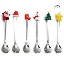 6/12 piezas Cucharitas de café navideñas, Juego de cucharitas de té y café con figuras de dibujos animados, Cucharitas de mezcla de acero inoxidable para Navidad, Cucharitas navideñas creativas, Adecuadas para uso diario, Fiestas de Navidad, Reuniones familiares, Postres, Bebidas, Espresso, Batidos, Mermeladas, Regalos de Navidad, Chocolate, Leche - Multicolor - Ver 13