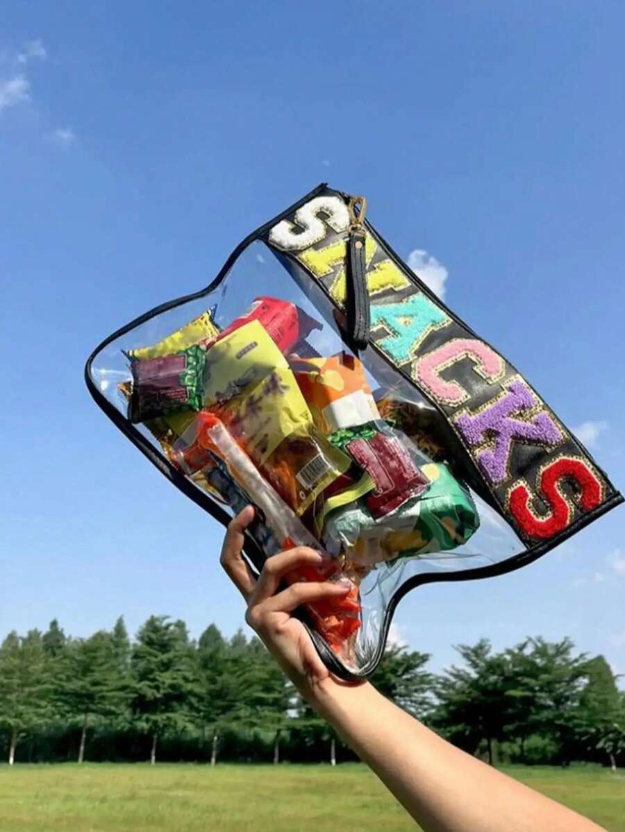 1 Pc Snack Storage Pouch, Transparent PVC Zipper Bag, Embroidered Letter Handheld Cosmetic Pouch, Portable PU Waterproof Toiletry Bag With Zipper Closure For Daily Use, Travel Trips, Office Desk And Makeup Kit Organization Wash Bag For Travel For Bathroom Large Capacity Makeup Bag For Men For Women