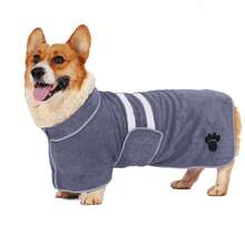 1pc Quick Drying Dog Bathrobe, Dog Embroidered Towel Bathrobe Robe, Super Absorbent Pet Bathrobe With Adjustable Belly Strap, Soft Fabric With Embroidery Craftsmanship