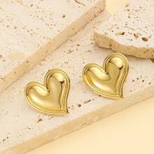 Pendientes de botón personalizados creativos, serie geométrica, labios, corazón sencillo, corazón doble, mariposa chapada en oro de acero inoxidable