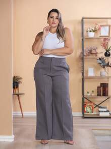 Plus Size Wide Leg Pants, New Fashion Tailored Fabric - 深灰色 - 查看 1