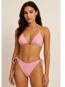 Ribbed Triangle Bikini Bottoms With Double String And Semi-G-String - Mint Green - View 2