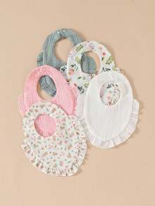 5 件套柔软舒适花卉图案婴儿围兜，带甜美荷叶边 - 彩色 - 查看 7