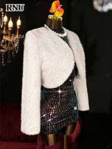 RNU 杏色卡其色优雅迷人性感复古奢华通勤浪漫长袖婚礼宾客生日情人节商务休闲晚宴约会正式办公室着装老钱风格带衬里V领春夏秋冬开襟短外套2026新款百搭柔软亲肤短款蓬松人造毛皮外套冬季保暖羽绒服新年 - 杏色 - 查看 2