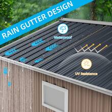 TABU 8 X 6 FT Outdoor Storage Shed With Double Hinged Large Door,Utility Garden Shed With Lockable Door & Rain Gutter Roof, Metal Outdoor Storage Shed For Garden, Backyard, Patio And Backyard, Brown