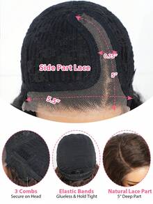 QVR QUEEN VIRGIN REMY QVR Glueless Super Wave Bob Wig Human Hair Pre Cut Transparent Lace Front Wig 14 Inch Deep Wave Bob Lace Wig Bohemian Style - Light Brown - View 5