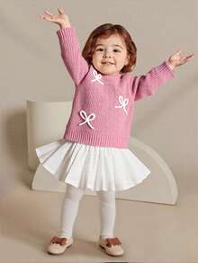 Anewsta Baby Mädchen bestickter rosa Pullover, geeignet für Frühling/Herbst, kann als Unterschicht im harten Winter verwendet werden. Zarte Schleifen-Stickerei verleiht einen Süß und verspielten Charme. Geeignet für Familienfeiern, Halloween, Neujahr, Thanksgiving, Weihnachten, Ostern, Nationalfeiertag, Partys, Silvester