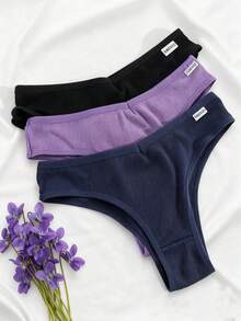 Bộ 3 chiếc quần lót nữ bằng cotton nguyên chất, kiểu dáng cạp chữ V, màu trơn, mềm mại. - Nhiều màu - Xem 3