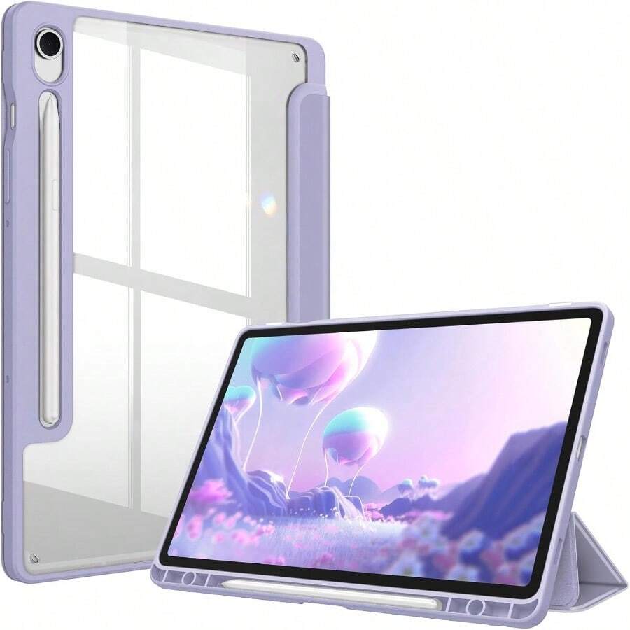 YQQ Fintie Hybrid Slim Case For Samsung Galaxy Tab S10 Lite S10 FE S9 FE 10.9 Inch Tab S9 11 Inch With S Pen Holder Shockproof Cover With Clear Transparent Back Shell Auto Wake Sleep Lilac Purple5801 - Tím tử đinh hương - Xem 1