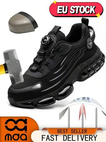 Unisex Rotary Button Shoes, Anti-Smash Anti-Puncture Work Shoes, Lightweight Breathable Construction Warehouse Steel Toe Protective Shoes, Suitable For Men And Women, Suitable For All Seasons (Please Choose The Size According To Your Foot Length)