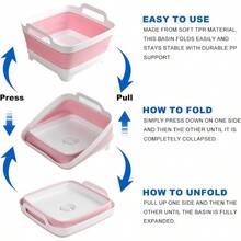 Collapsible Dish Basin 2.4Gal/9L Foldable Kitchen Sink Tub With Drain Plug Wash Basin For Dishes Fruits Bottles SpaceSaving For RVs Camping And Laundry Gray - 粉色 - 查看 4