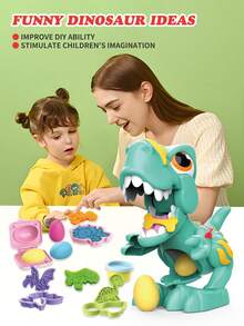 Set de juguete de arcilla de colores con dinosaurios para interacción entre padres e hijos. Arcilla creativa para manualidades de niños, sin pegajosidad ni decoloración (formas de dinosaurios interesantes + abundantes herramientas de arcilla). El set presenta temas lindos de dinosaurios, con arcilla antiadherente e indesteñible, junto con huevos de dinosaurio, moldes para dar forma y varias herramientas. Durante la interacción entre padres e hijos, los padres y los niños pueden usar la arcilla para esculpir dinosaurios y presionar los moldes, ejercitando las habilidades manuales y la creatividad del niño. Los niños también pueden jugar de forma independiente para liberar su imaginación y crear su propio mundo de dinosaurios, ayudando en el desarrollo artístico de los niños.