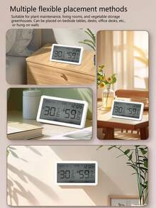 LCD Dual Display (Temperature & Humidity/Clock) Digital Thermometer Hygrometer, Battery Operated, Suitable For Bedroom, Study, Greenhouse