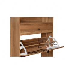 Schuhschrank mit zwei Türen und einer Schublade in Walnussholzfarbe, Rattan-Optik, austauschbare halbrunde Türen, doppeltes Regal, Länge 60 cm, ohne Rückwand, geeignet für Flure und ähnliche Bereiche