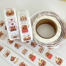 300pcs Cute Capybara Sticker Roll DIY Scrapbook Decorative Adhesive Stickers For Gift Packaging And Journaling Supplies
