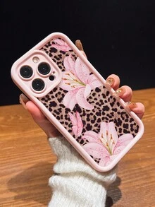 Cute Pink Lily Flower & Leopard Print Matte Anti-Drop Phone Case Compatible With IPhone 11, 12, 13, 14, 15, 16, 13 Pro Max, 16 Plus, XR, 7, 8 Plus, 17 Pro Max, AIR - Pink - View 2