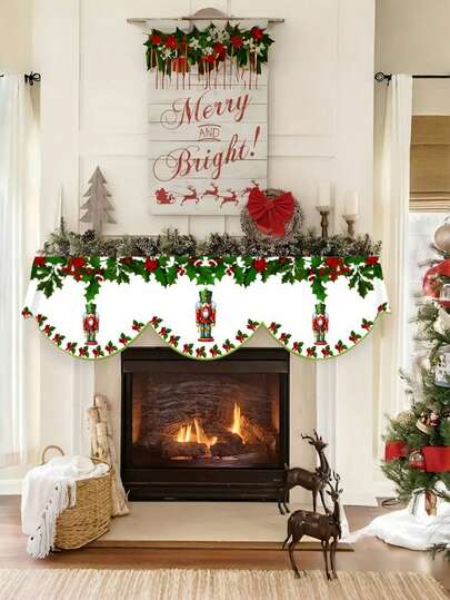 1 قطعة وشاح طويل جداً لمدفأة - كبير 200 * 50 سم بنمط رجل الثلج الأزرق والأبيض - ديكور مدفأة متين، مناسب لرفوف المدفأة وغرف المعيشة والمطابخ - ديكور منزلي عيد سهل التنظيف