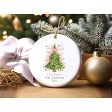 Baby First Christmas Ornament 2025, Personalized First Christmas Ornament Baby Girl Name, Baby Shower Gift, Baby Family Keepsake, Pink Bow.,Christmas Gift Supplies