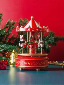 1pc Rotating Carousel Music Box Decor, European Style Christmas Gift Wooden 8-Note Carousel Music Box Birthday Gift Home Decor, Plastic Crafts May Have Excess Glue Or Dirt, Sensitive Buyers Please Take Note (Saddle Color Is Random) - Multicolor - View 2