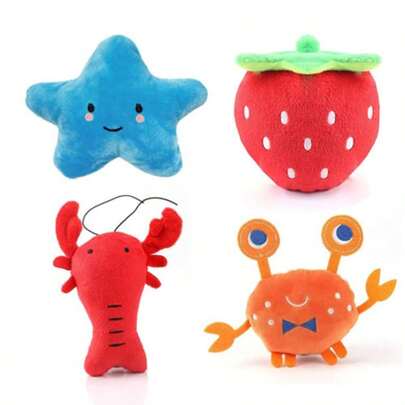 4 pièces Ensemble de jouets en peluche mignons de chien de bande dessinée, jouet sonore à mâcher pour animaux de compagnie, tissu durable et doux, combo de jeu de dentition pour petit chien, jouets pour chiots, jouets pour chiens pour chiots et chiens de taille petite à moyenne