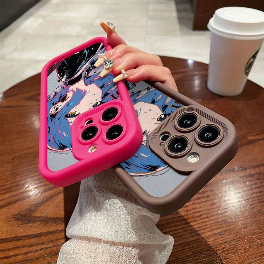 Funda de teléfono con patrón de chica anime para iPhone 16 negro 12PRO a prueba de golpes y anti-caída fundas de teléfono 14PROMAX XSMAX TPU engrosado 11PRO mujeres 16PRO parejas 13 linda 15PROMAX diseño de protección de lente de cobertura completa 12MINI estética 14PLUS hombres 16PLUS sensación suave 15 única 15PRO/13MINI/16PROMAX/12/11PROMAX/15PLUS/13PRO/14/16/11/XR/13PROMAX/XS/14PRO/12PROMAX - Marrón - Ver 1