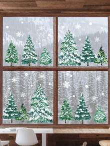 1PC Winter Forest Decoration Window Static Stickers, Christmas Tree Snowflake Decorations, Christmas Atmosphere Window Stickers - Multicolor - View 1