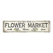 1pc Classic Aluminum Foil Sign - 16x4inch Vintage Flower Market Wall Hanging Sign, Multi-Purpose Wall Decoration, Suitable Kitchen, Garden, Home, Restaurant, Bar, Coffee Shop, Garage - Waterproof, Dustproof, No Electricity Required